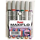 Pentel Maxiflo White Board Marker Pump-It MWL5S Wallet of 6