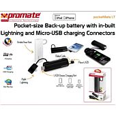 Promate pocketmate LT Pocket-size Back-up battery with in-built Lightning and Micro-USB charging White