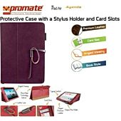 Promate Agenda Premium Protective Leather Case with Stylus Holder and Card Slot for iPad Air-Purple