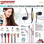 Promate Chrome Metallic Multifunction Stereo Headphones With Mic - Champagne