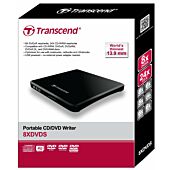 Transcend Extra Slim Portable DVD Writer, USB Powered - Black