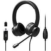Port headset with Microphone - USB Type-A and USB Type-C - Black