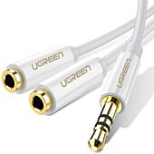 Ugreen 3.5mm Audio Male To 2x Female Audio Splitter - 0.25m Adapter With Gold-Plated Connectors - White, Retail Box, 1 Year Limited Warranty