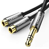 Ugreen 3.5mm Audio Male To 2x Female Audio Splitter - 0.25m Adapter With Gold-Plated Connectors - Black, Retail Box, 1 Year Limited Warranty