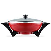 Mellerware Electric Bangkok Wok- 33x9cm, 1500w Tempered Glass Lid With Steam Vent, Die Cast Aluminium Finish, High Quality Non-Stick Coating, Cool Touch Handles, Includes Steam And Drip Rack, Colour Red , Retail Box 1 Year Warranty