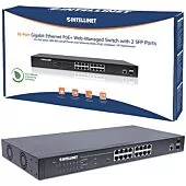 Intellinet 16-Port Gigabit Ethernet PoE+ Web-Managed Switch with 2 SFP Ports - IEEE 802.3at/af Power over Ethernet (PoE+/PoE) Compliant, 374 W, Endspan, 19 Inch Rackmount, Retail Box, 1 year Limited Warranty 