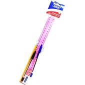 Marlin 6 Piece Writing Pack- 30cm Ruler, Black Ball Point Pen, Blue Ball Point Pen, Rubber Tipped Pencil, Sharpener, Eraser, Colour Pink, Retail Packaging, No Warranty