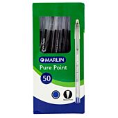 Marlin Pure Point Transparent Barrel Pen Blue Ink Box of 50- Smooth Writing, Long Lasting Medium Ballpoint Pen, Includes Lid For Drying Protection And Leakage, Clear Transparent Barrel Blue Ink Retail Packaging, No Warranty
