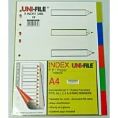 Uni-File A4 File Divider Plastic Tab 1- 5 , Retail Packaging, No Warranty