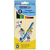 Marlin Kids Colour Pencils Long Triangular Pack of 12-Ideal for beginners , Reduced Hand fatigue , Allows for Smooth drawing , 2.8mm Thick Leads , Retail Packaging, No Warranty