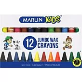 Marlin Kids Jumbo Wax Crayons 14mm ( Pack of 12 ), Retail Packaging, No Warranty