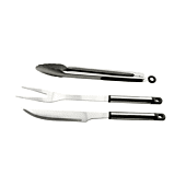 Alva 3piece Stainless Steel BBQ Tool Set - 39cm tongs with silicone grip, locking mechanism & hanging hole; 36cm knife with hanging hole;36cm BBQ fork with hanging hole Retail Box No Warranty