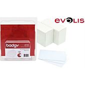 Evolis CR80 Blank 100 Pack PVC White Cards - 0,76 mm Thickness (same size as a credit card), Compatible with Badgy100 & Badgy200 Card Printers , Retail Box , 1 year Limited Warranty
