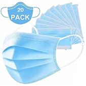 Casey 3 Ply Disposable Face Mask with Earloop 20 Per Pack - Non-Woven, Flexible Nose Piece, 3 Layer Fabric Ensure High Filtration Efficiency and Absorption, Colour Blue Clear Packaging No Warranty 