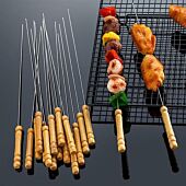 Casey 12 Piece Stainless Steel 30cm Length BBQ Kebab Skewers with Wooden Handle- Stainless Steel Skewers Are Rustproof And Reusable