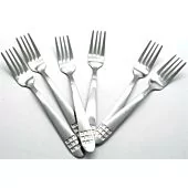 Casey Catering 6 Piece Stainless Steel Dinner Dessert Forks Set With Square Design Printed On Handle Retail Box No Warranty