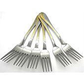 Casey Catering 6 Piece Stainless Steel Dinner Table Forks Set With Gold Wave Design Printed On Handle Retail Box No Warranty