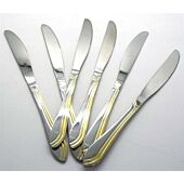 Casey Catering 6 Piece Stainless Steel Dinner Knives Set With Gold Wave Design Printed On Handle Retail Box No Warranty