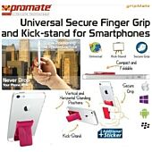 Promate Gripmate Universal Smartphone Secure Finger Grip and Kick-stand-Pink,Retail Box , 1 Year Warranty