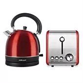 Mellerware Stainless Steel Red Toaster and Kettle Combo Set - The classic designed vibrant Red brushed stainless steel kettle has a 1.8l capacity
