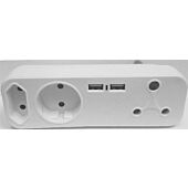 Noble Powerline Domestic 250V 5 Way Multiplug Adaptor-1 x 16A outlets , 1 x Euro IEC 5A Outlet , 1 x Schuko Outlet, 2 x USB Charging Outlet Ports , Flame-Retardant Material, Material: Polycarbonate ,Colour White, Sold as a Single unit, 6 Months Warranty
