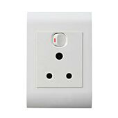 Lesco Pipelli Flush Monobloc Single Switch Socket- Single three-pin wall plug with Vertical switch ,Voltage: 220-240V, Amperage: 16A ,Height: 100mm , Width: 50mm ,Material: Polycarbonate, Colour White, Sold as a Single unit, 3 Months Warranty