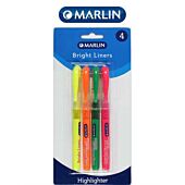 Marlin Bright Liners Pen Type Highlighters assorted colours ( Pack of 4 ), Retail Packaging, No Warranty