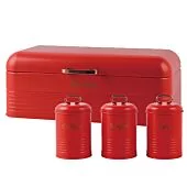 Totally Retro Breadbin And Canister Tin Set Combo - Includes Breadbin And Matching Sugar, Coffee, Tea Canister Tins Retail Box Out Of Box Failure Warranty