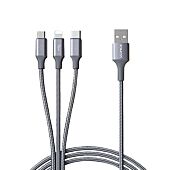 Romoss 3in1 Lightning Charge Sync|Micro USB |Type C to USB 1m Cable - Space Grey