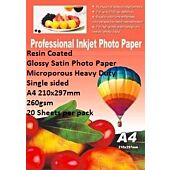 E-Box Resin Coated Glossy Satin Photo Paper- Microporous Heavy Duty Single sided A4 210x297mm-260gsm-20 Sheets
