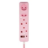 SWITCHED 4 Way Medium  Surge Protected Multiplug 0.5M Braided Cord Pink