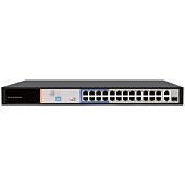 24 Port Fast Ethernet AI PoE Switch with 2GE/1SFP Uplink