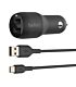 Belkin -  BoostCharge Dual USB-A Car Charger 24Watt  - Includes USB-A to USB-C Cable - Black