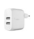 Belkin BoostCharge 24W Dual USB-A PD 3.0 PPS Wall Charger with USB-C Cable - White